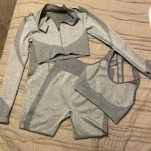 Brand is LA, three-piece gray workout set